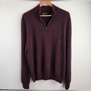 Bloomingdales Sweater Mens XL Maroon Pullover 1/4 Zip 100% Cashmere